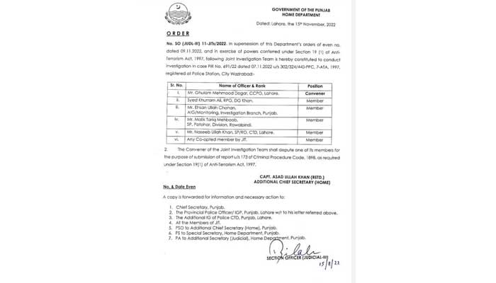 Copy of the notification shared by the Punjab government. — Supplied