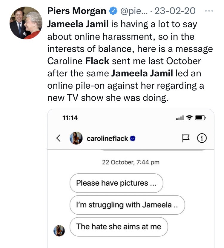 Caroline Flacks message to Piers Morgan against Jameela Jamil resurfaces after she appears on Meghans podcast