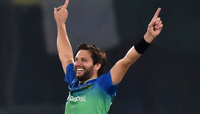 Multan Sultanss Shahid Afridi celebrates at the Multan Cricket Stadium, February 26, 2020. — AFP/File