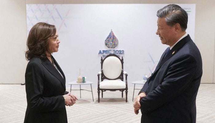 U.S. Vice President Kamala Harris greets Chinas President Xi Jinping before the APEC Leaders Retreat in Bangkok, Thailand November 19, 2022.— Reuters