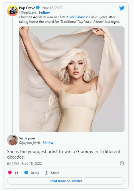 Christina Aguilera outshines Shakira as she bags 2022 Latin Grammy Award