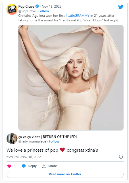 Christina Aguilera outshines Shakira as she bags 2022 Latin Grammy Award