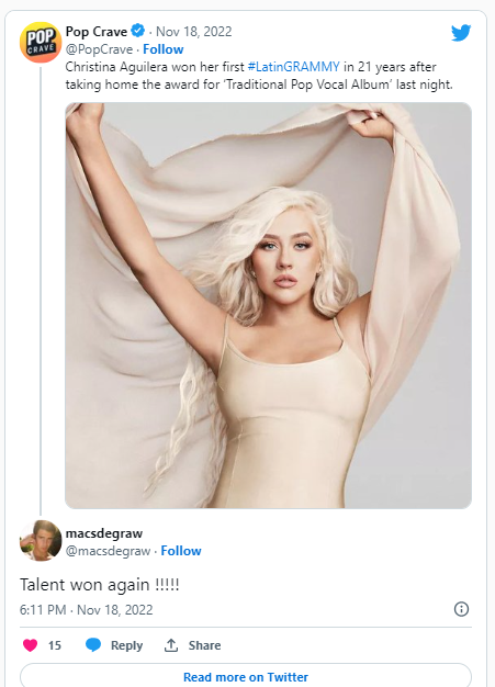Christina Aguilera outshines Shakira as she bags 2022 Latin Grammy Award