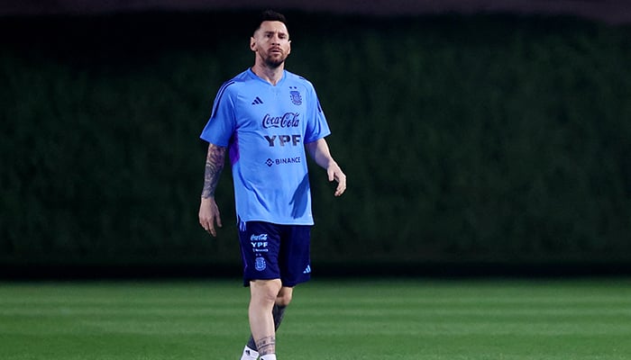 Soccer Football - FIFA World Cup Qatar 2022 - Argentina Training - Qatar University Training Site 3, Doha, Qatar - November 19, 2022, Argentinas Lionel Messi during training. — Reuters