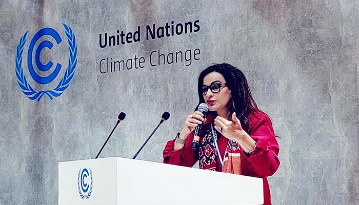 Federal Minster for Climate Change Senator Sherry Rehman speaking at the UNFCCC side event gearing towards carbon neutrality in the Asia-Pacific Region in Sharm el Sheikh, Egypt, on November 11, 2022. — APP