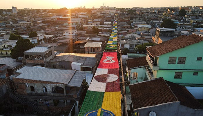 A general view of a street decorated for the upcoming 2022 FIFA World Cup Qatar, in the Alvorada neighbourhood in Manaus, Amazonas state, Brazil November 19, 2022. — Reuters