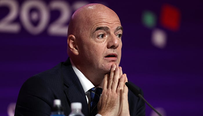 FIFA president Gianni Infantino during a press conference in Doha, Qatar - November 19, 2022 . — Reuters