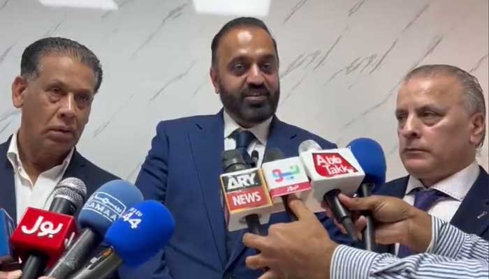 Tasneem Haider Shah speaking to the media. — Screengrab/Twitter video