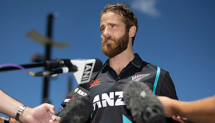 New Zealand captain Kane Williamson speaks to the media two days out from the first T20 match during a standup on the Water Front in Wellington on November 16, 2022. — AFP
