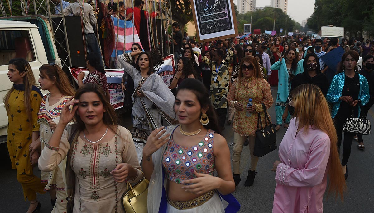 Pakistan´s transgender community activists and supporters gather during Moorat march in Karachi on November 20, 2022. — AFP