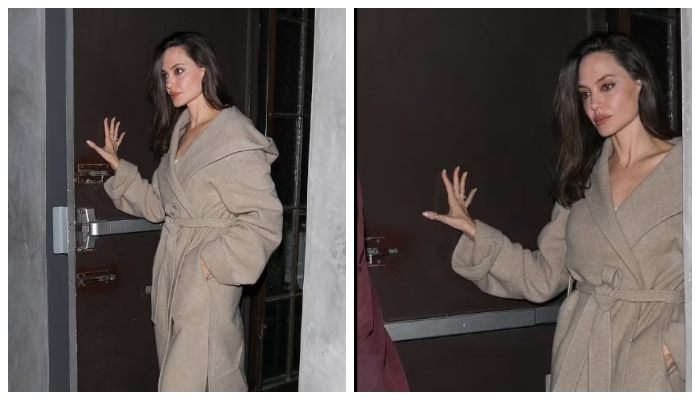 Who made Angelina Jolie's beige coat and print handbag? – OutfitID