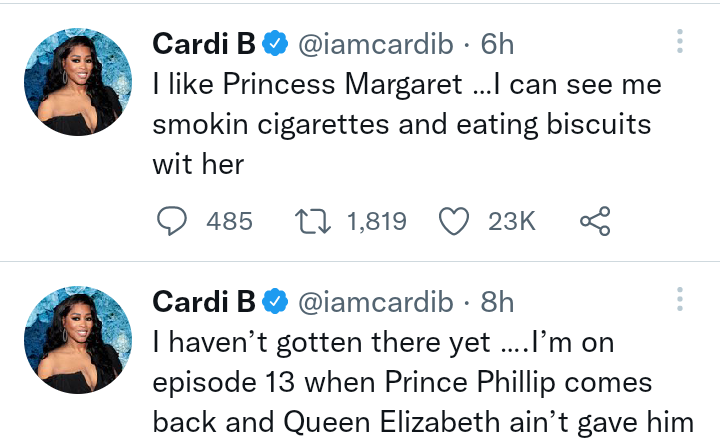 Cardi B insults Queen Elizabeth with expletive-laden commentary on The Crown