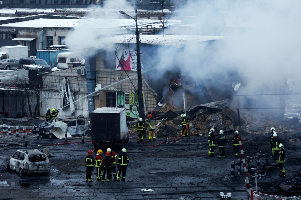 Rescuers work at a site of a Russian missile strike, amid Russias attack on Ukraine, in Kyiv, November 23, 2022..— Reuters