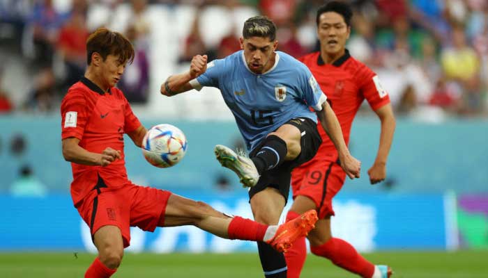 Uruguay’s Federico Valverde shoots at goal. — Reuters