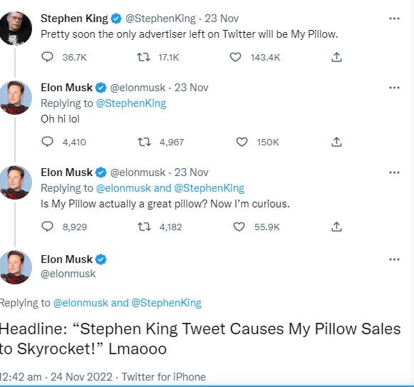 Stephen King hits out at Elon Musk over advertisers pull out from Twitter