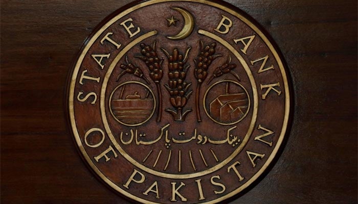 The logo of the State Bank of Pakistan (SBP) is pictured on a reception desk at the head office in Karachi, Pakistan July 16, 2019. — Reuters/File
