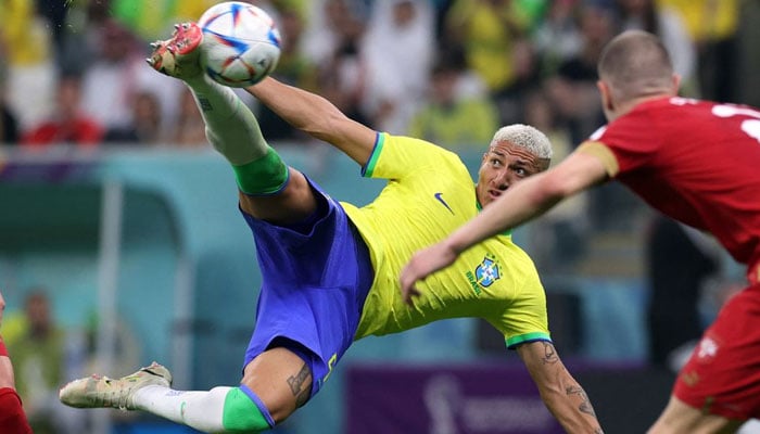 Brazils Richarlison scores their second goal. REUTERS