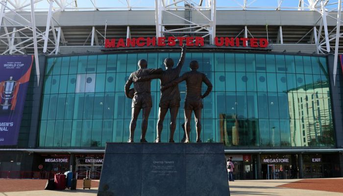 General view of the United Trinity statue outside Old Trafford after it was announced by the club that Cristiano Ronaldo would be leaving Manchester United.— Reuters