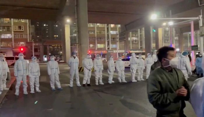 Protests against coronavirus disease (COVID-19) outbreak measures in Urumqi city, Xinjiang Uygur, China in this screen grab obtained from a video released November 25, 2022.— Video obtained by Reuters