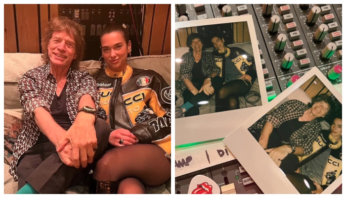 Dua Lipa all smiles as she poses with Rolling Stones legend Sir Mick Jagger