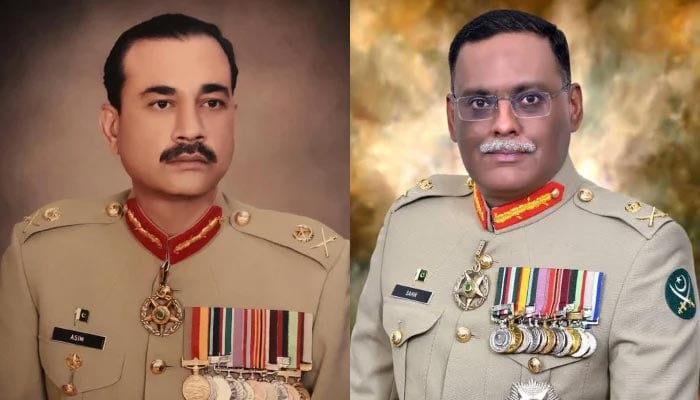 Chief of army staff-designate General Asim Munir (left) and chairman of the joint chiefs of staff committee-designate Gen Sahir Shamshad Mirza. — ISPR