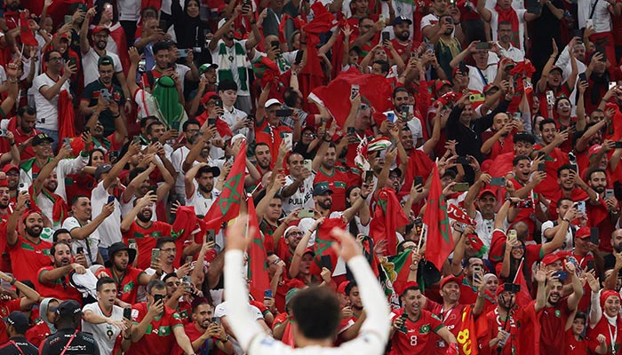 Soccer Football - FIFA World Cup Qatar 2022 - Group F - Belgium v Morocco - Al Thumama Stadium, Doha, Qatar - November 27, 2022 Morocco fans celebrate after the match. — Reuters