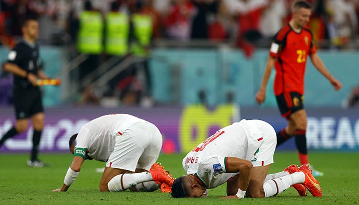 Soccer Football - FIFA World Cup Qatar 2022 - Group F - Belgium v Morocco - Al Thumama Stadium, Doha, Qatar - November 27, 2022, Moroccos Romain Saiss celebrates after the match. — Reuters