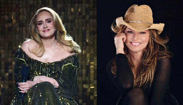 Adele celebrates her fan moment with Shania Twain as she attends Las Vegas gig