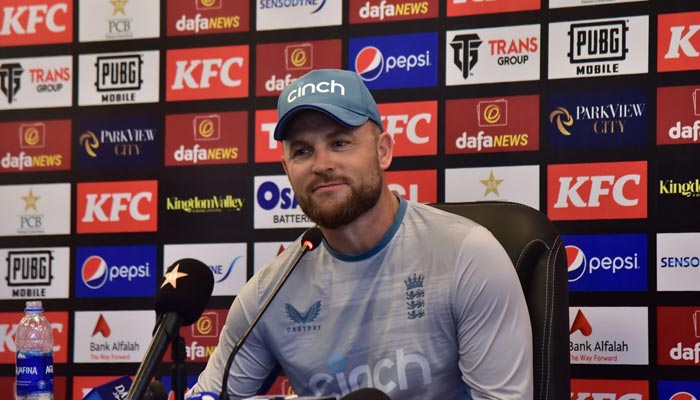 Brendon McCullum speaks during the press conference on Monday in Rawalpindi — PCB