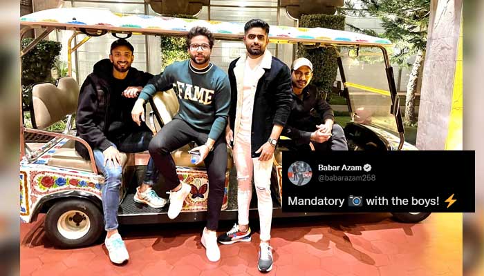 (Left to Right) Pakistan cricketer Shaan Masood, Imam-ul-Haq, Babar Azam, and Sarfaraz Ahmed. — Twitter/@babarazam258