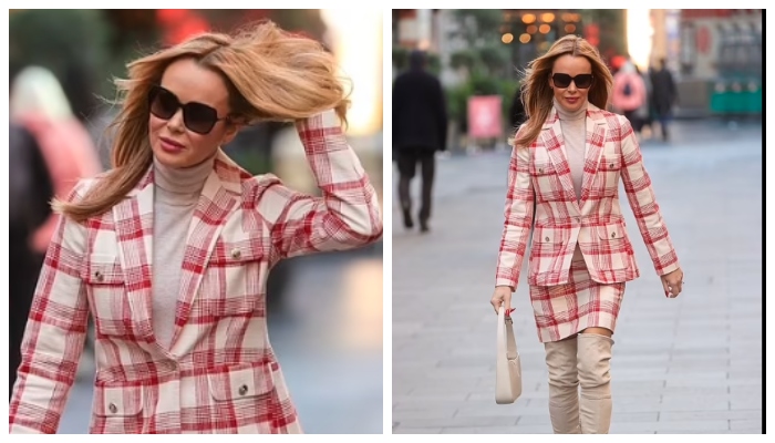 Amanda Holden cuts cool figure in plaid skirt suit as she steps out in London