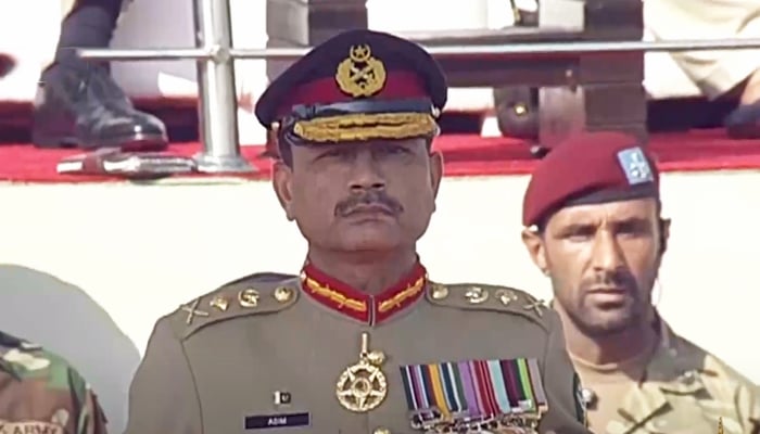 Gen Asim Munir after taking charge of the Pakistan Armys command during a ceremony at the General Headquarters in Rawalpindi, on November 29, 2022. — Screengrab/PTV