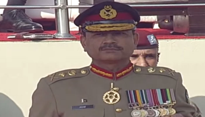 Gen Asim Munir after taking charge of Pakistan Armys command during a ceremony at the General Headquarters in Rawalpindi, on November 29, 2022. — Screengrab/PTV