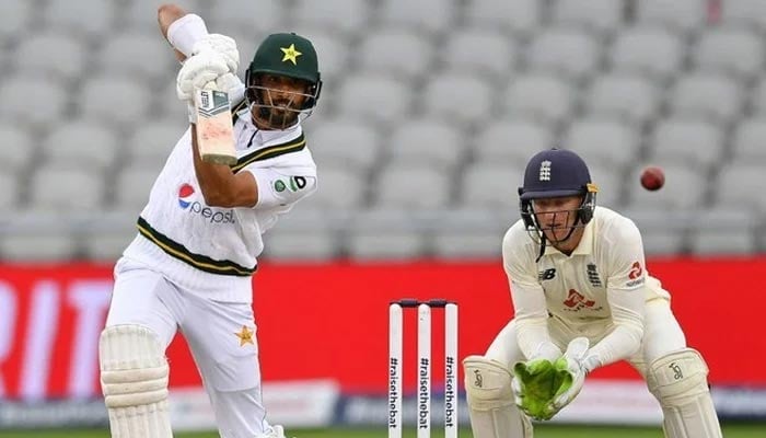 Shan Masood plays a shot during a Test match against England — AFP