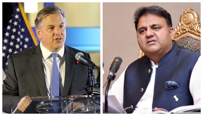 US Ambassador to Pakistan Donald Blome and PTI leader Fawad Chaudhry. — US Embassy/PID/File