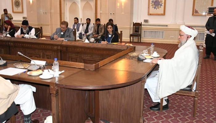 State Minister for Foreign Affairs Hina Rabbani (centre right) during a meeting with Afghanistans Deputy Prime Minister Abdul Salam Hanafi (right) in Kabul on November 29, 2022. — Foreign Office