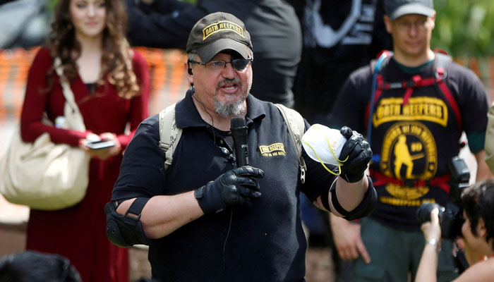 Oath Keepers founder, Stewart Rhodes, speaks during the Patriots Day Free Speech Rally in Berkeley, California, US April 15, 2017. — Reuters