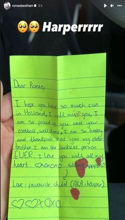 Romeo Beckham gets emotional over sister Harper sweet handwritten letter