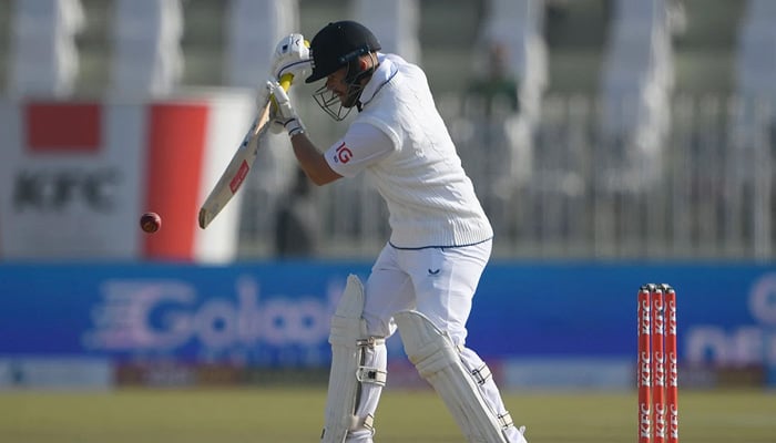 England opener Ben Ducket plays a shot on the first day of the Rawalpindi Test. — AFP