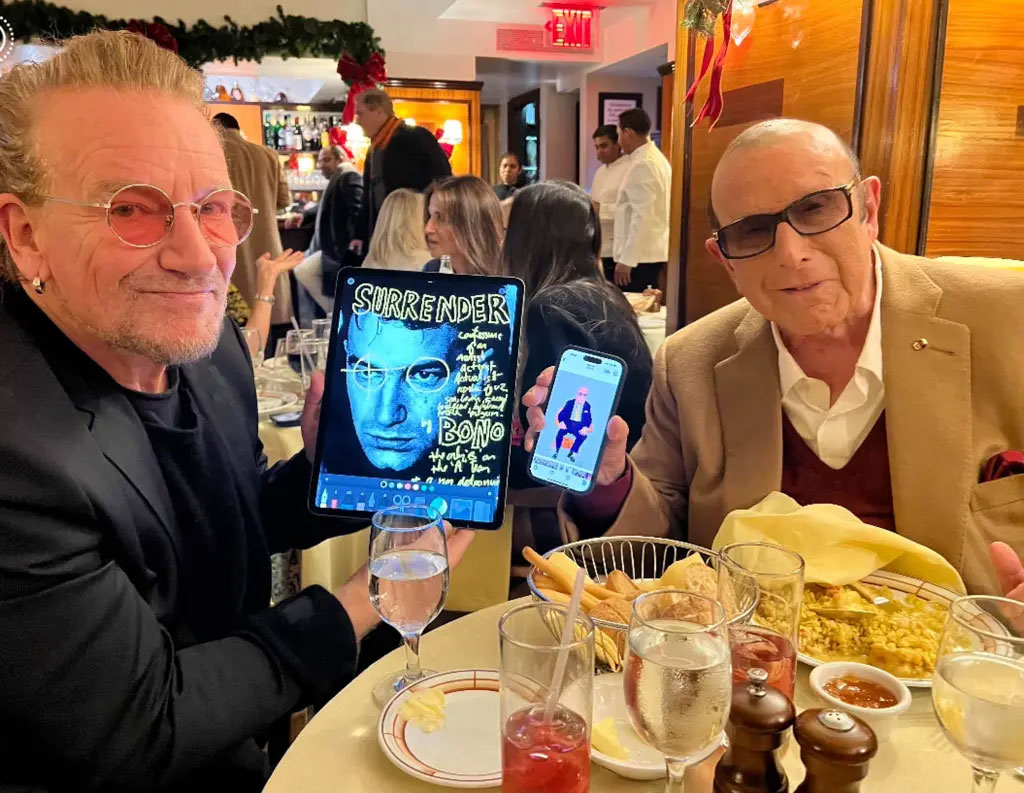 U2 Bono shares impressive art skills to record producer Clive Davis