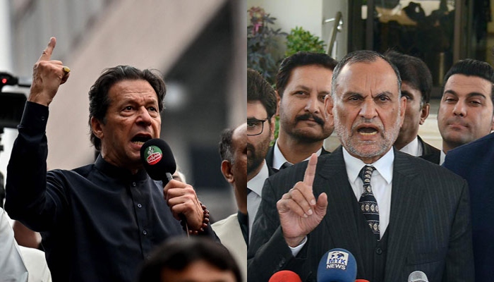 PTI Chairman Imran Khan and Senator Azam Swati. — AFP/INP/File