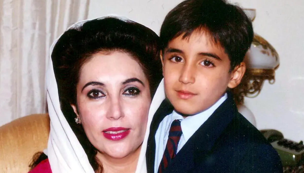 Former prime minister Benazir Bhutto can be seen with young Bilawal Bhutto-Zardari in this undated file photo. - PPP Twitter