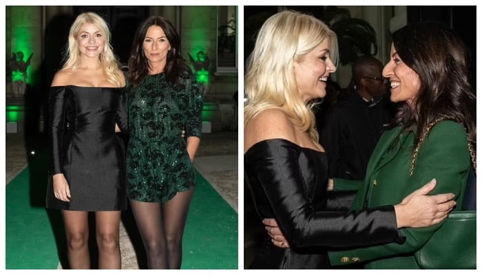 Holly Willoughby shows off her knockout legs in black mini dress at beauty event
