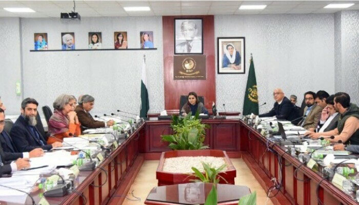 Shazia Marri, Federal Minister for Poverty Alleviation and Chairperson Benazir Income Support Programme addresses the 56th meeting of the BISP  board of directors on Thursday. — BISP/Twitter