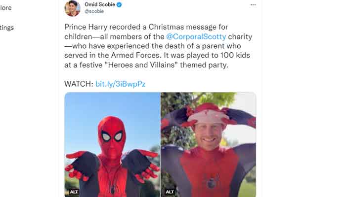 Prince Harry slips into Spiderman dress for inspiring Christmas message video