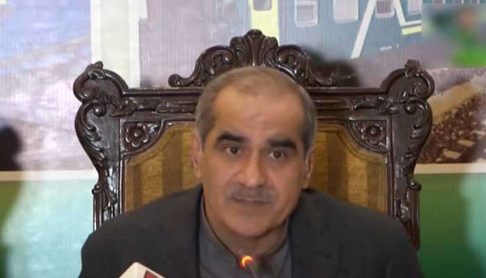 Federal Minister for Railways and Aviation Khawaja Saad Rafique addresses a press conference in Lahore on December 4, 2022. — YouTube/PTVNewsLive