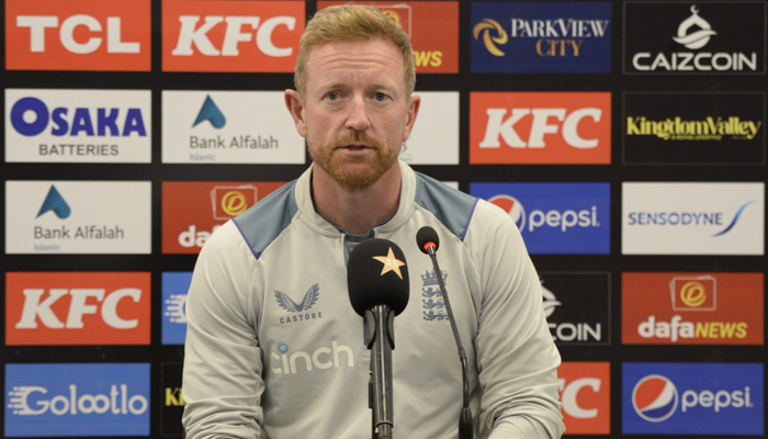 Englands assistant coach Paul Collingwood addresses a post-match press conference after the fourth day of the first Pakistan-England Test match at the Rawalpindi Cricket Stadium on December 4, 2022. — Twitter/@TheRealPCB