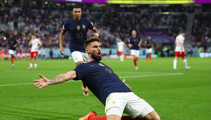 Soccer Football - FIFA World Cup Qatar 2022 - Round of 16 - France v Poland - Al Thumama Stadium, Doha, Qatar - December 4, 2022 Frances Olivier Giroud celebrates scoring their first goal. — Reuters