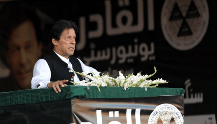 Former prime minister Imran Khan speaks at the launching ceremony of Al Qadir University. — APP