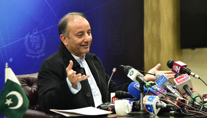 State Minister Musadik Malik addressing a press conference in Islamabad after Russia visit on December 5, 2022. — PID